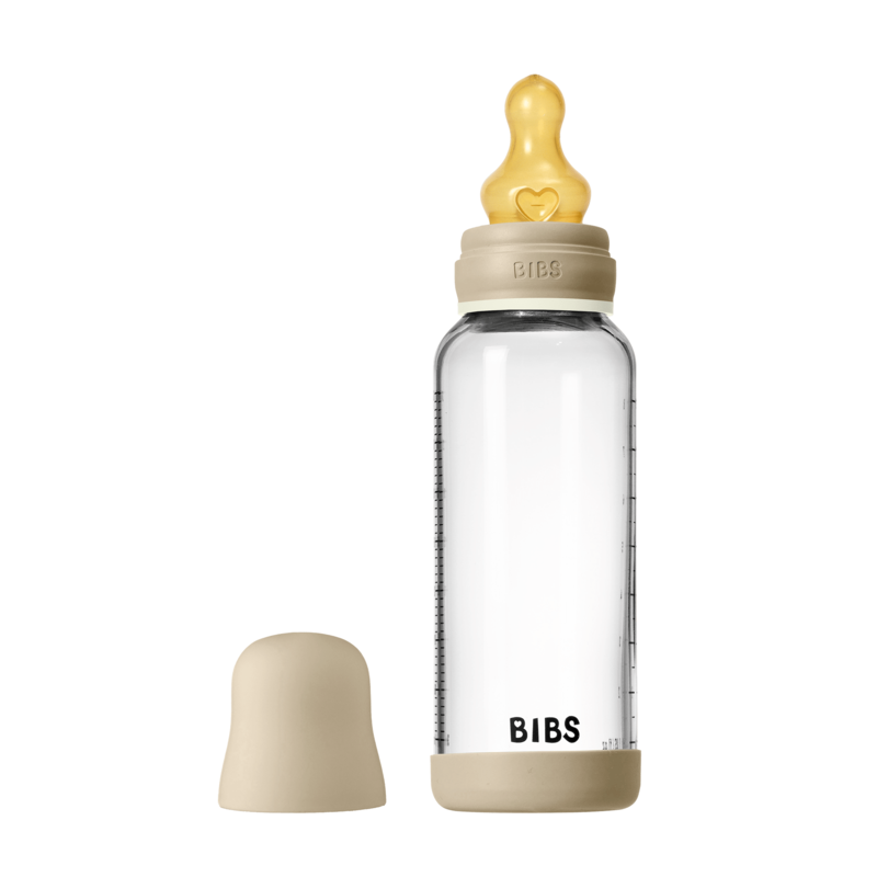 Köp 2 få 20% | BIBS Glass Baby Bottle Round Latex Medium Flow Vanilla GLOW 240 ml