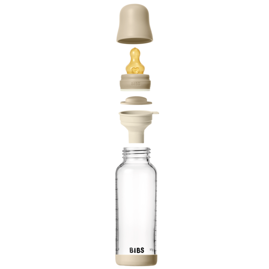 BIBS Glass Baby Bottle Round Latex Medium Flow Vanilla GLOW 240 ml
