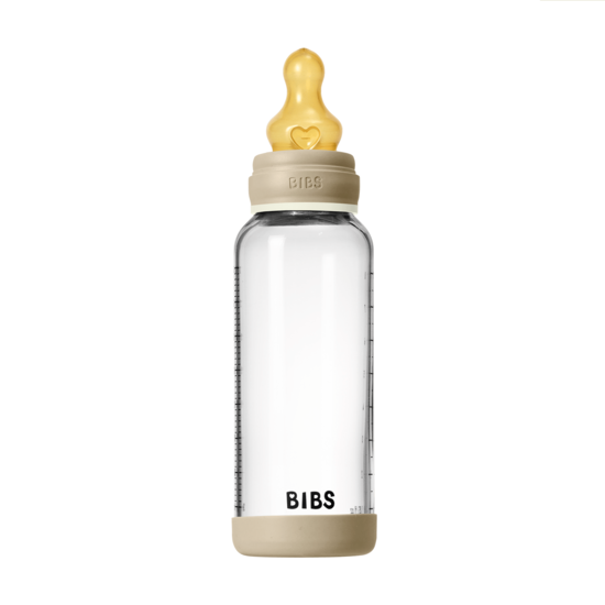 BIBS Glass Baby Bottle Round Latex Medium Flow Vanilla GLOW 240 ml