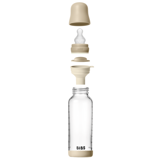 BIBS Glass Baby Bottle Round Silicone Medium Flow Vanilla GLOW 240 ml