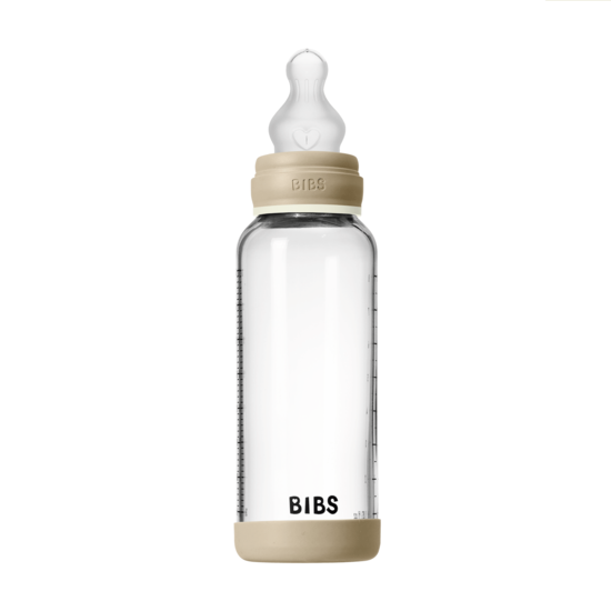 BIBS Glass Baby Bottle Round Silicone Medium Flow Vanilla GLOW 240 ml