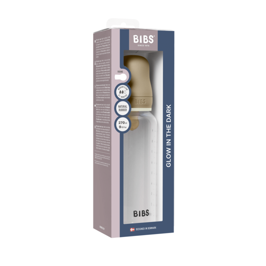 BIBS Baby Bottle Round Latex Medium Flow Vanilla GLOW 270 ml