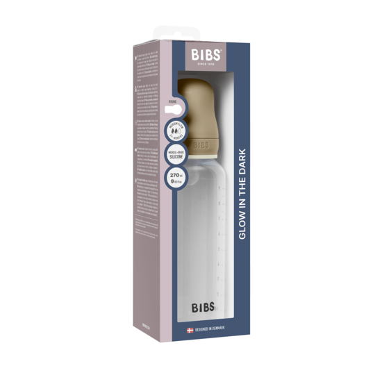 BIBS Baby Bottle Round Silicone Medium Flow Vanilla GLOW 270 ml
