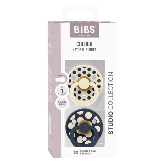 BIBS Studio Colour Polka Mix Latex Size 1 Ivory/Deep Space 2-pack