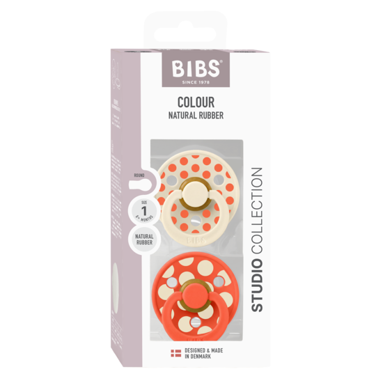 BIBS Studio Colour Polka Mix Latex Size 1 Ivory/Tango 2-pack