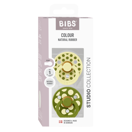 BIBS Studio Colour Polka Mix Latex Size 1 Luna/Wasabi 2-pack