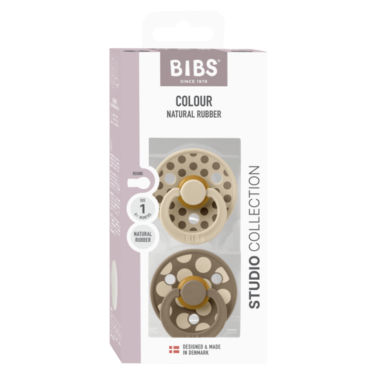 BIBS Studio Colour Polka Mix Latex Size 1 Vanilla/Dark Oak 2-pack