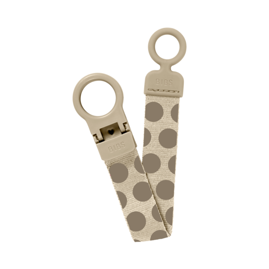 BIBS Studio Pacifier Clip Loop Polka Mega Vanilla Dark Oak