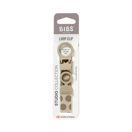 BIBS Studio Pacifier Clip Loop Polka Mega Vanilla Dark Oak