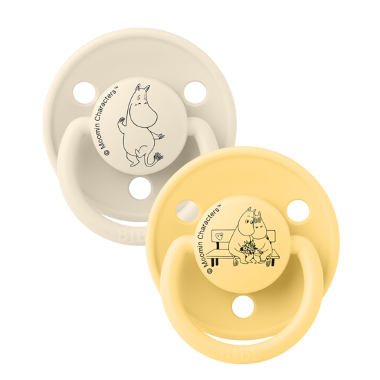 BIBS x Moomins De Lux Moomintroll Silicone Onesize Ivory/Pale Butter 2-pack