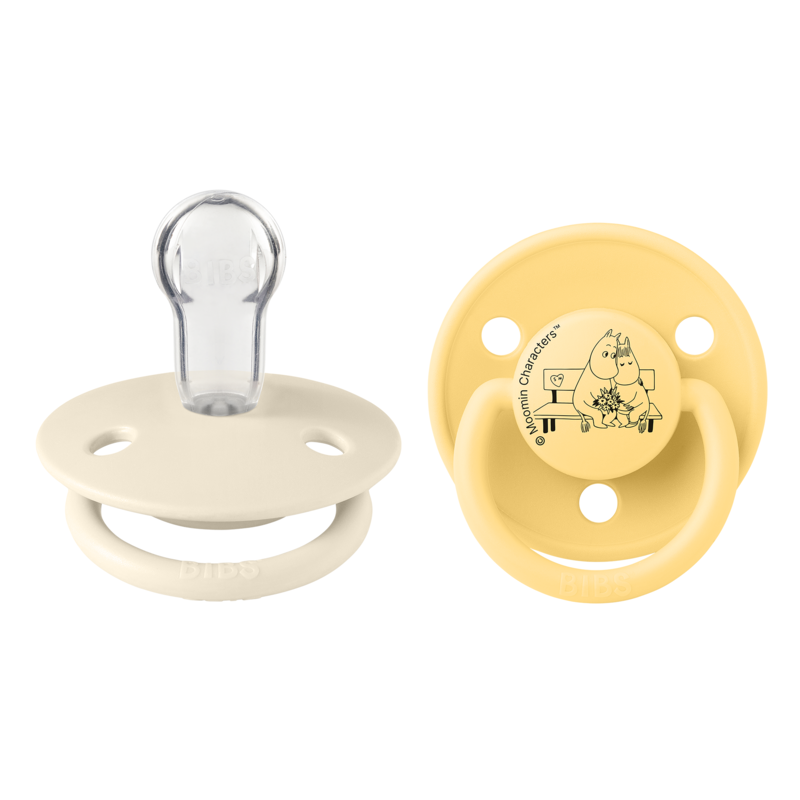 Köp 2 få 20% | BIBS x Moomins De Lux Moomintroll Silicone Onesize Ivory/Pale Butter 2-pack
