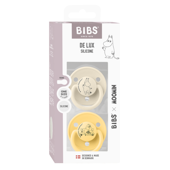 BIBS x Moomins De Lux Moomintroll Silicone Onesize Ivory/Pale Butter 2-pack