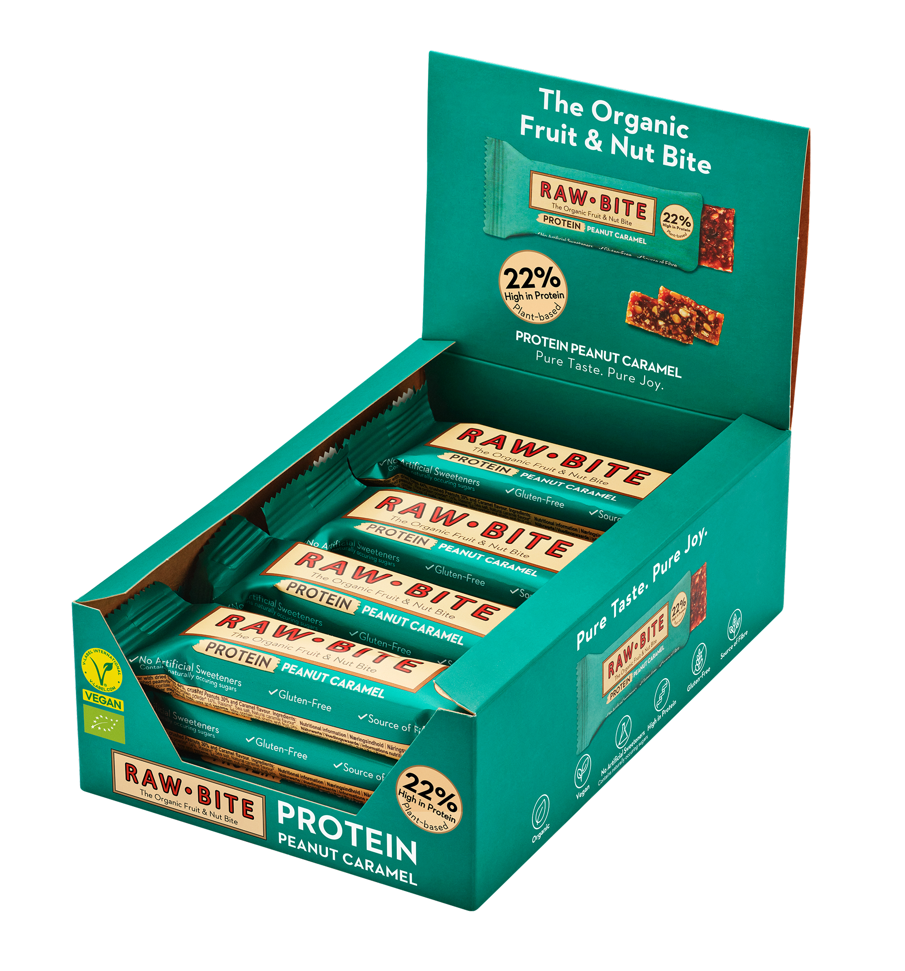 Rawbite Proteinbar Jordnöt Karamell EKO 45 g 12-pack