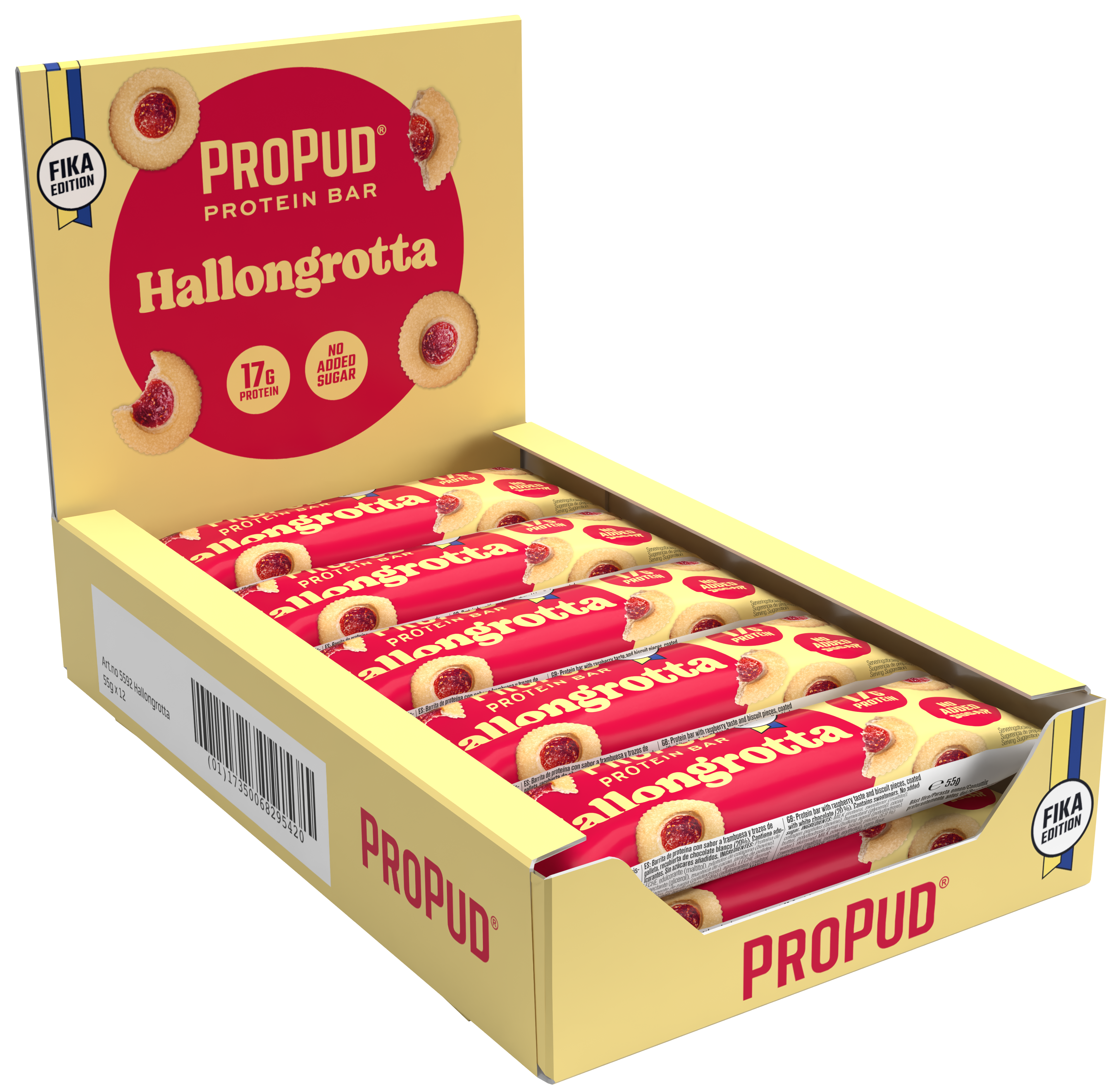 ProPud Proteinbar Hallongrotta 55 g 12-pack