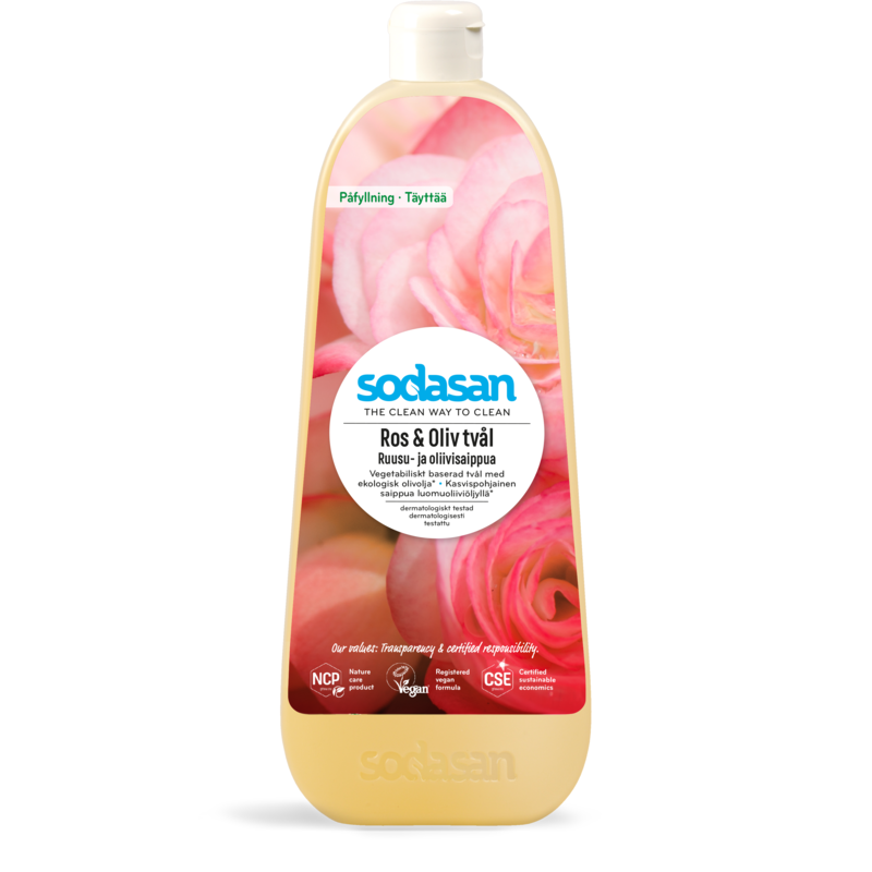 Sodasan Ros & Oliv Tvål Med Ekologisk Olivolja 1 liter