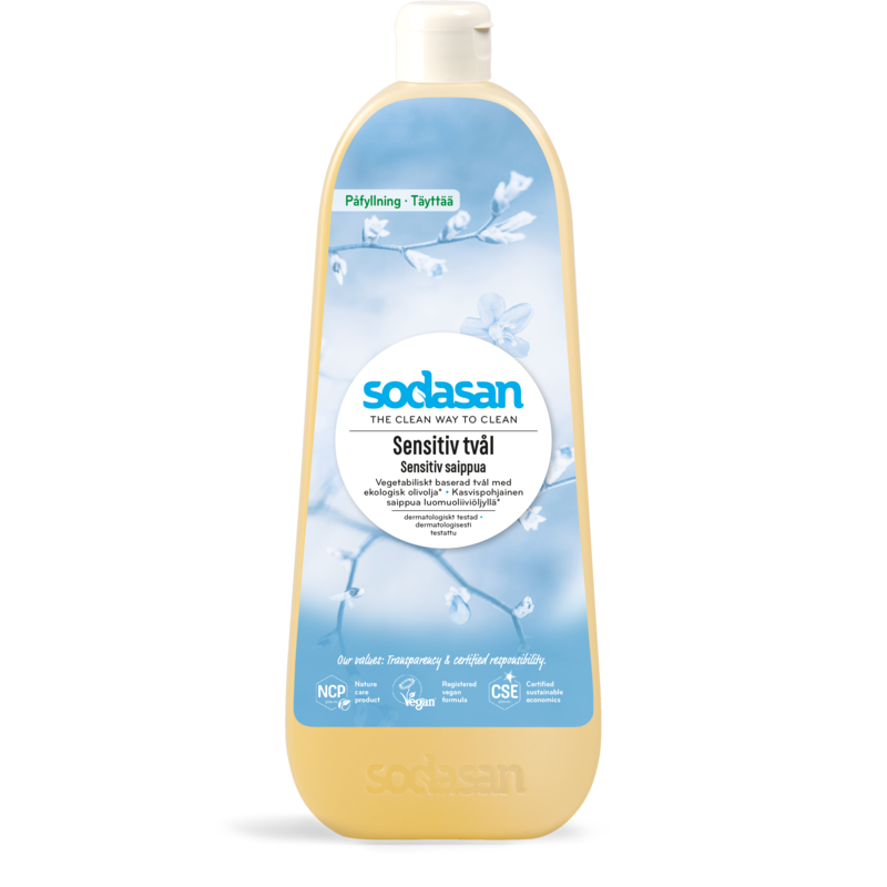Sodasan Sensitiv Tvål Med Ekologisk Olivolja 1 liter