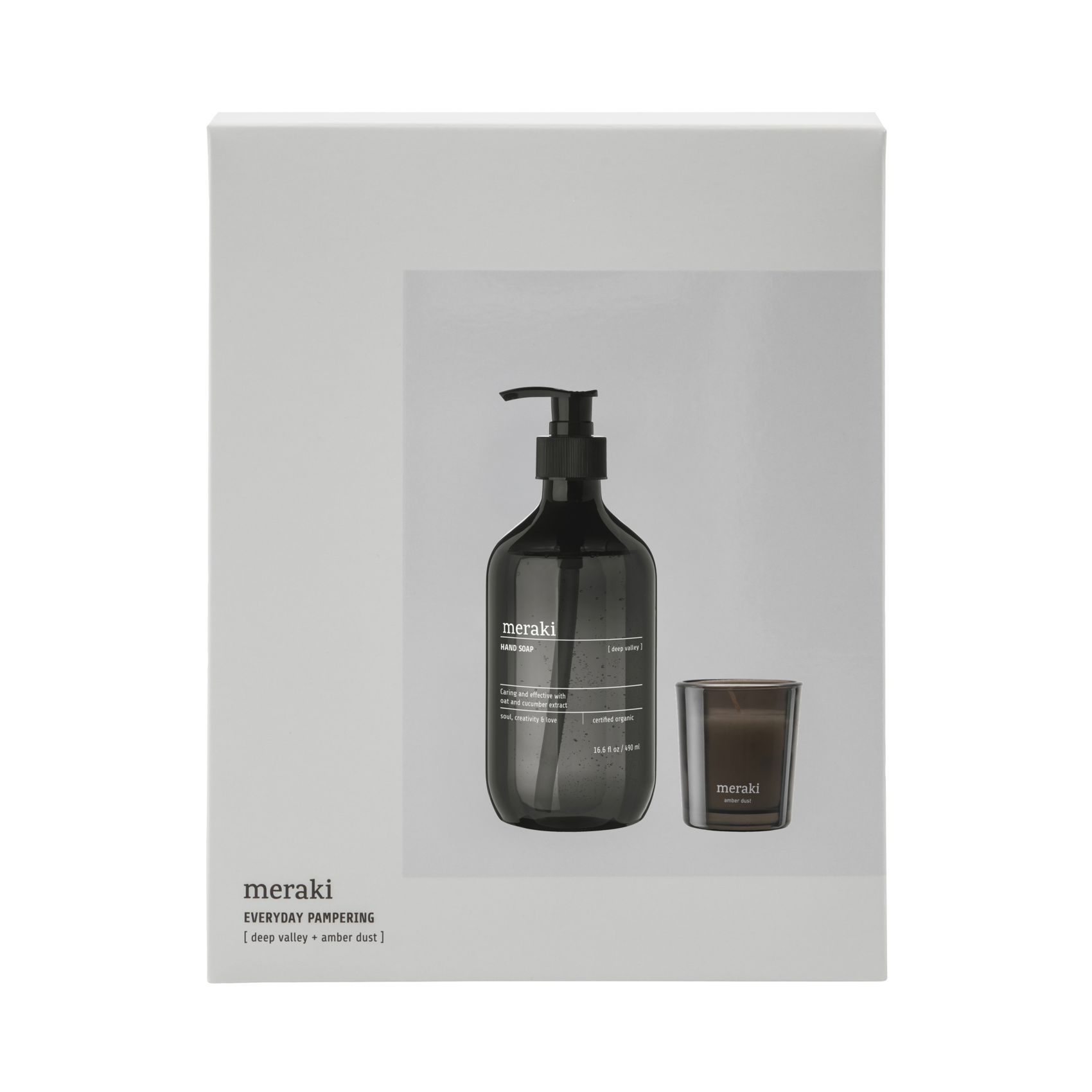 Meraki Gift Box Deep Valley Handsoap 490 ml + Scented Candle Amber Dust 60 g