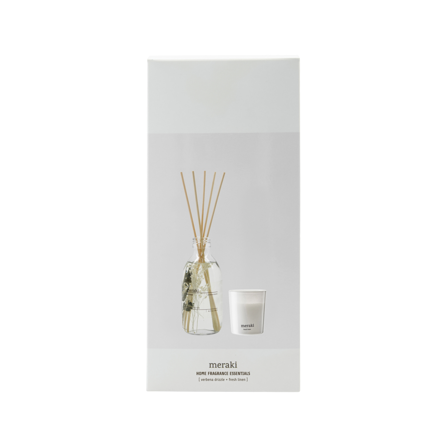 Meraki Gift Box Verbena Drizzle Diffuser 240 ml + Fresh Linen Scented Candle 60 g