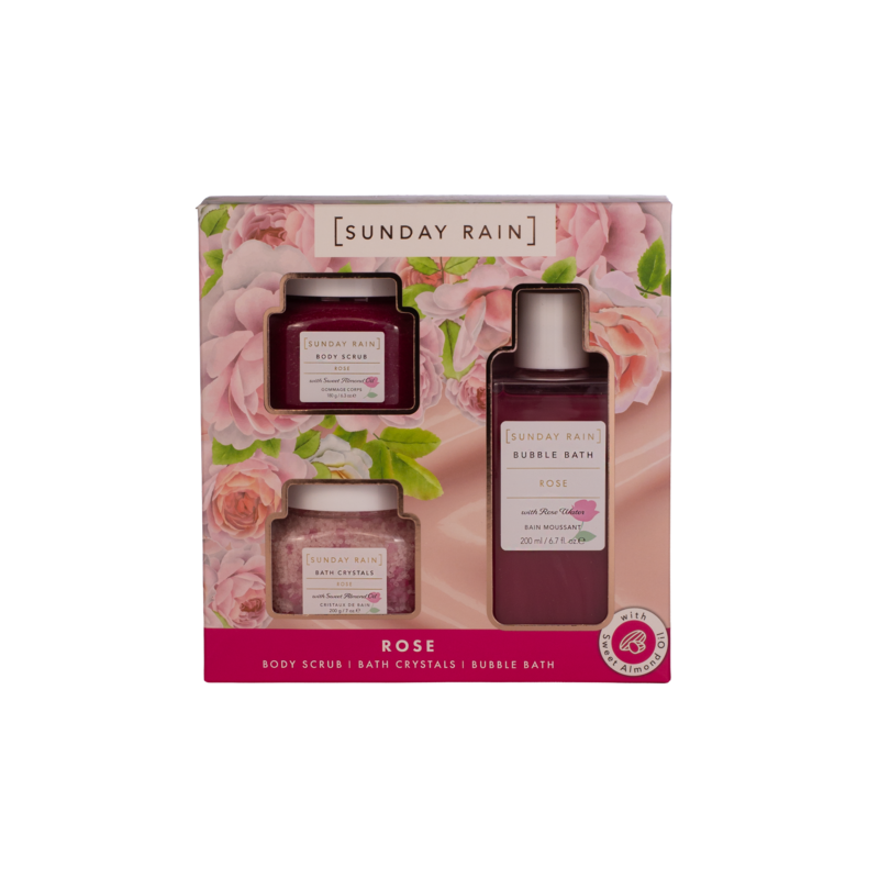 Sunday Rain Rose + Sweet Almond Oil Bath Trio