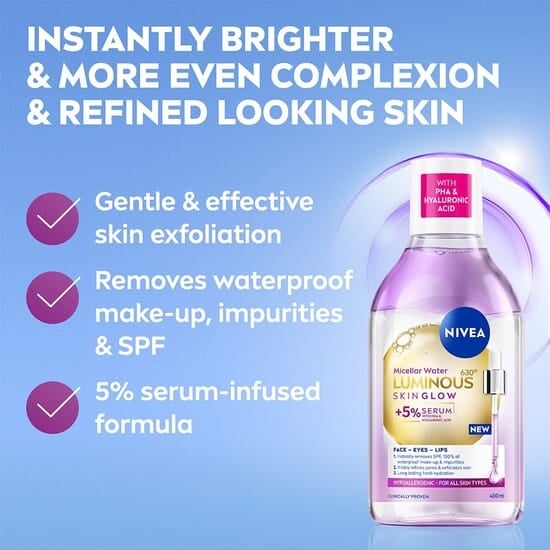NIVEA Micellärvatten Luminous Skin Glow Micellar Water +5% serum 400 ml