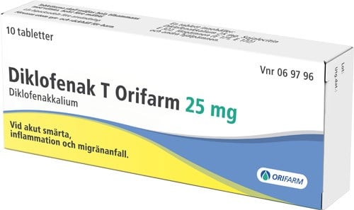 Diklofenak T Orifarm, filmdragerad tablett 25 mg 10 st