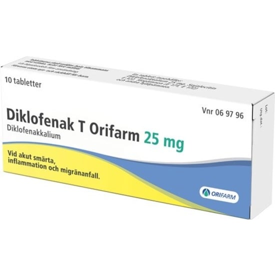 Diklofenak T Orifarm, filmdragerad tablett 25 mg 10 st