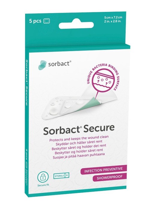 Sorbact Secure bakteriebindande plåster 5 x 7,2 cm 5 st