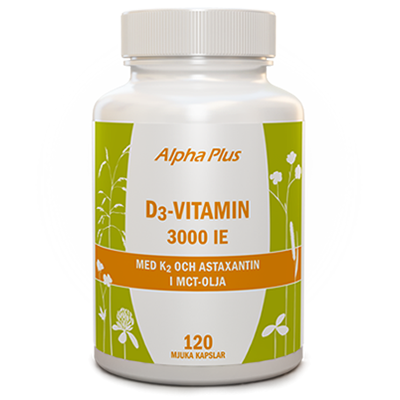 Alpha Plus D3 Vitamin 3000IE med K2 & Astaxantin 120 kapslar