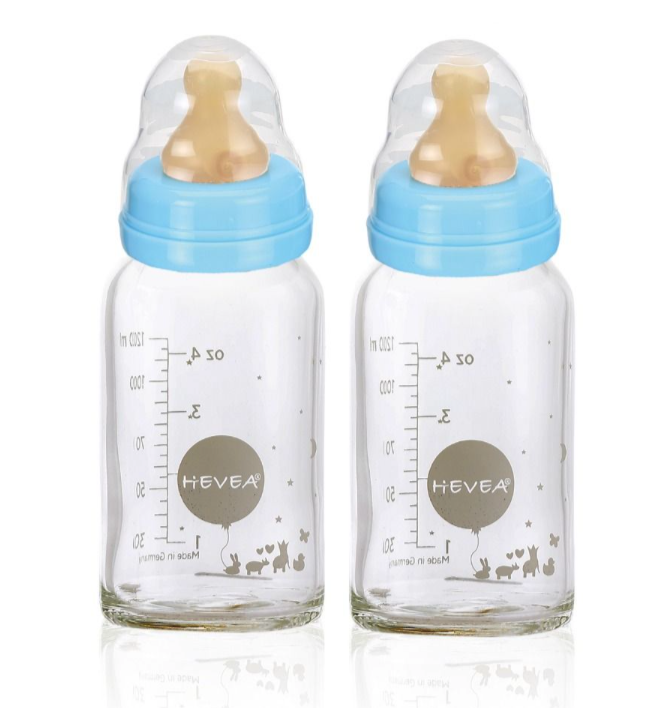 Hevea Glas Nappflaska 2 pack Blå