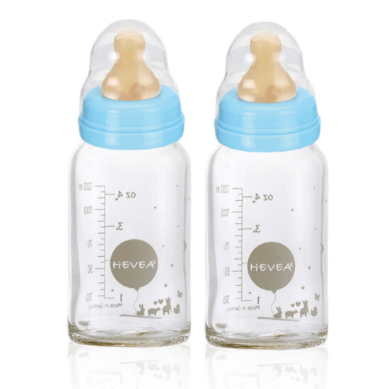 Hevea Glas Nappflaska 2 pack Blå