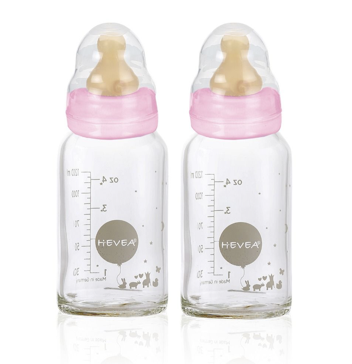 Hevea Glas Nappflaska 2 pack Rosa
