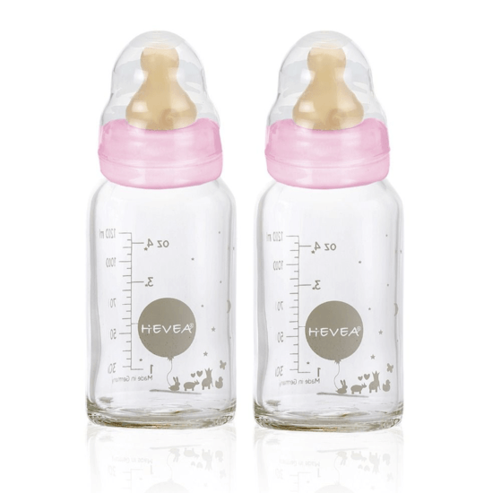 Hevea Glas Nappflaska 2 pack Rosa