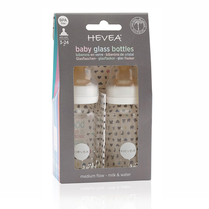 Hevea Glas Nappflaska 2 pack Vit