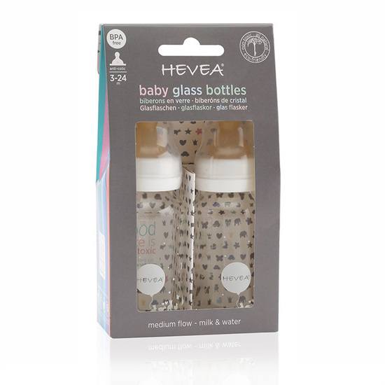 Hevea Glas Nappflaska 2 pack Vit