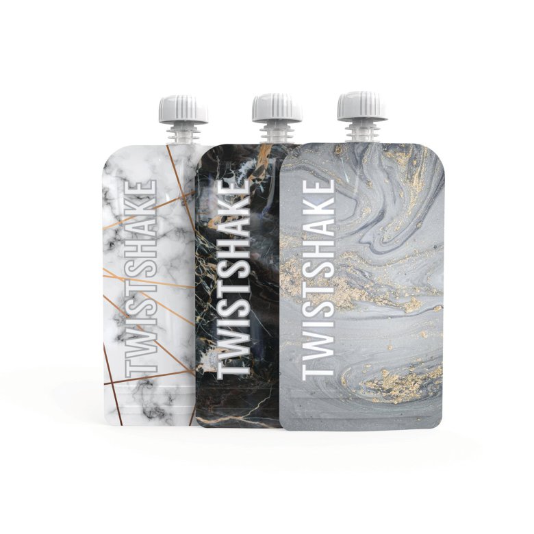 Twistshake 3x Refill Squeeze Bag 220 ml Marble Grey White Black