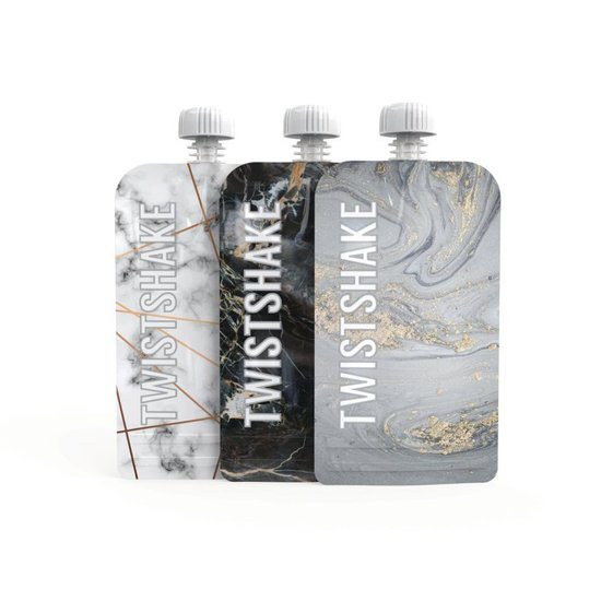 Twistshake 3x Refill Squeeze Bag 220 ml Marble Grey White Black