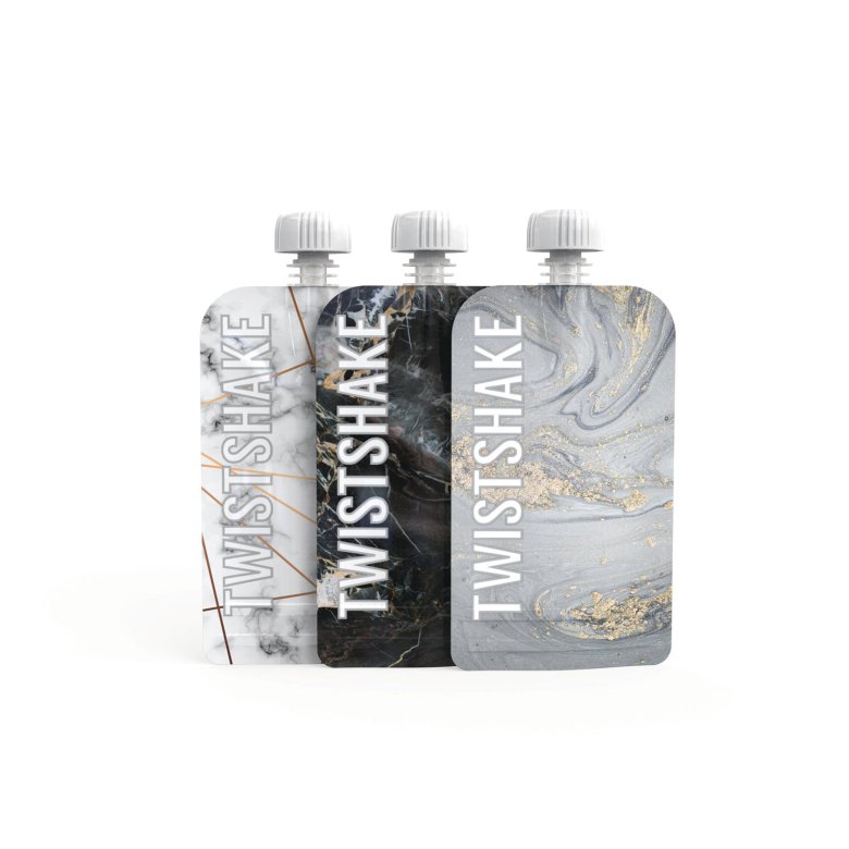 Twistshake 3x Squeeze Bag 100 ml Marble Grey White Black
