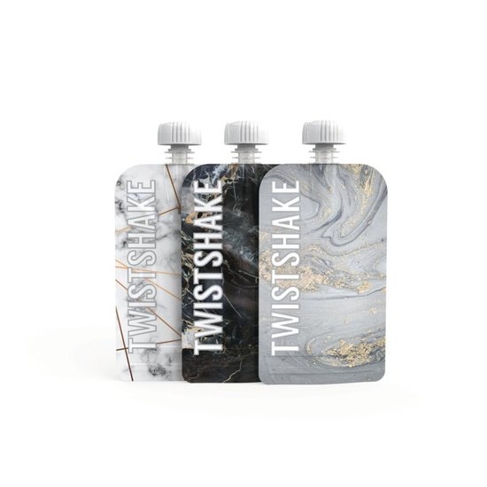 Twistshake 3x Squeeze Bag 100 ml Marble Grey White Black
