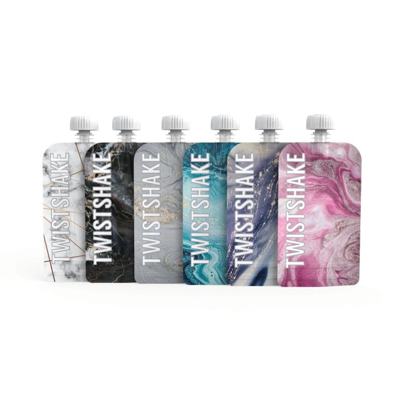 Twistshake 6x Squeeze Bag 100 ml Marble Pink Purple Blue Grey White Black