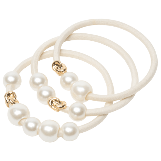 Corinne Hair Ties Pearls Plastic Off White 3-Pack