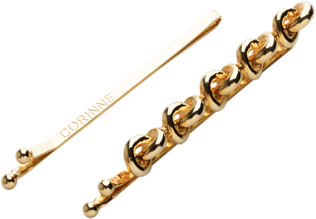 Corinne Hairgrip Knots & Plain Gold 2-pack
