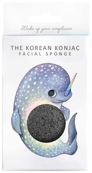 Konjac Sponge Mythical Narwhal Sponge and Hook - Bamboo Charcoal