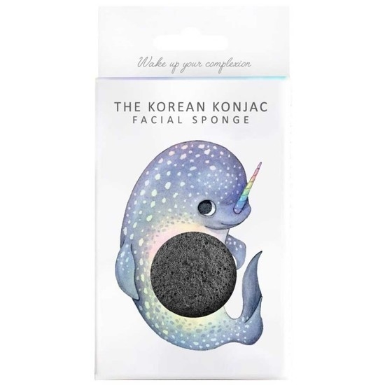 Konjac Sponge Mythical Narwhal Sponge and Hook - Bamboo Charcoal