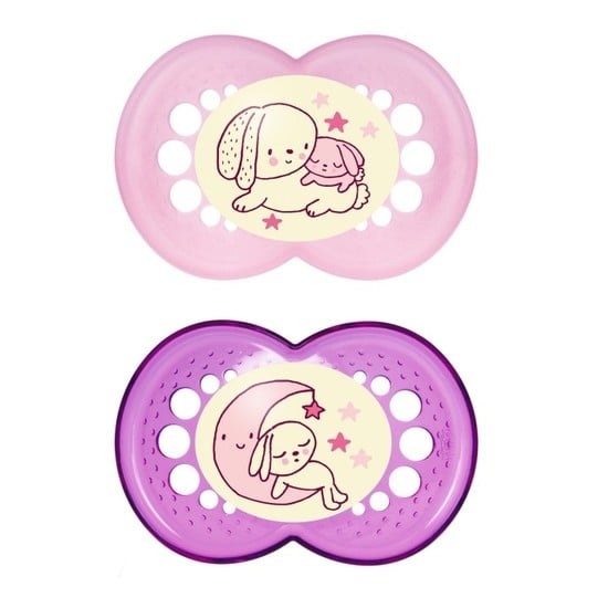 MAM Original Napp Night 6-16 månader Silikon Rosa 2-pack