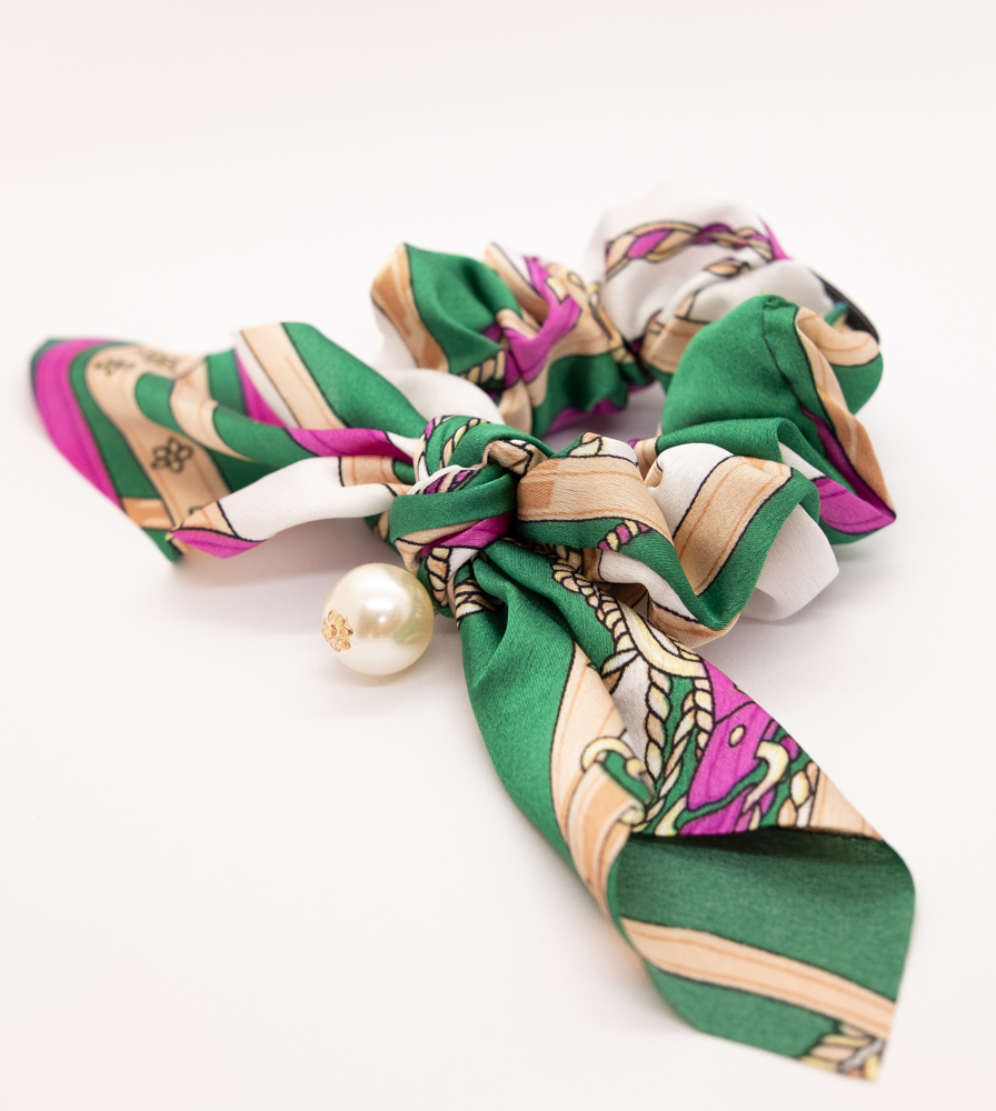 Add a Little Something Bow Scrunchie Scarf Print Green