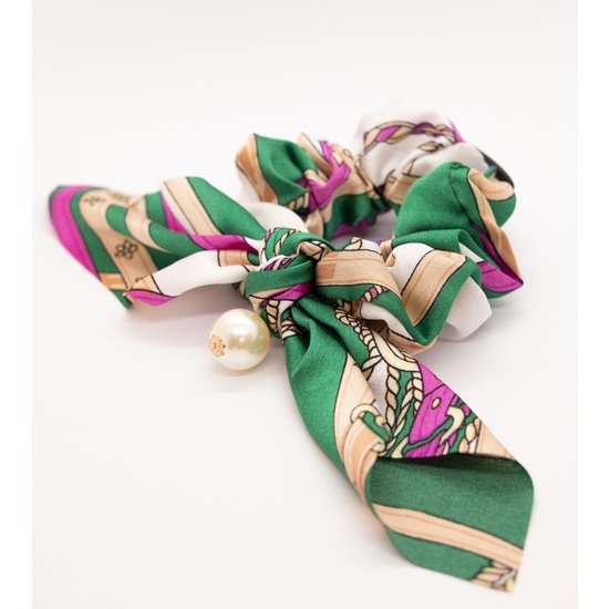 Add a Little Something Bow Scrunchie Scarf Print Green