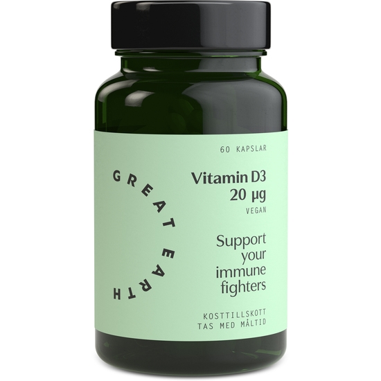 Great Earth D3 Vitamin Vegan 800 I.E 60 kapslar