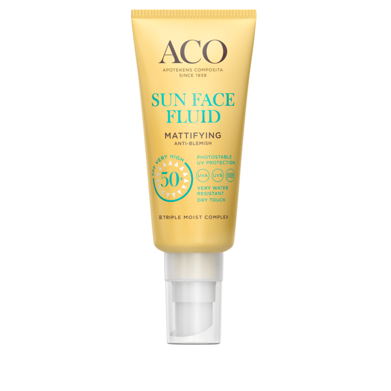 Köp 2 få 25% | ACO Sun Face Mattifying Fluid SPF50+ Parfymfri Solskydd Ansikte 40 ml