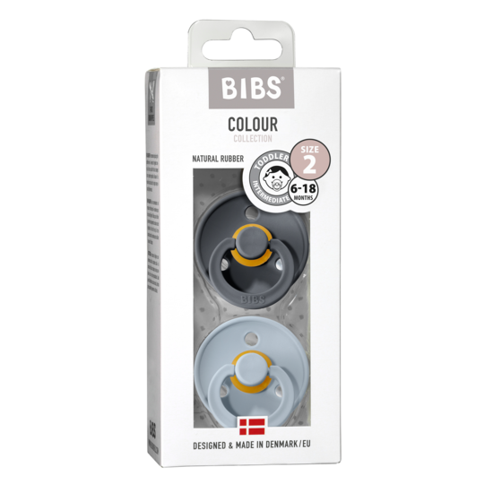 BIBS Colour Latex Size 2 Iron/Baby Blue 2-pack