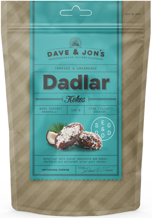 Dave & Jon´s Dadlar Kokos 125 g